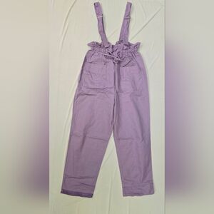NWOT Girls Stright Leg Ruffle Paperbag Waist Overalls- Lavender - XL/16